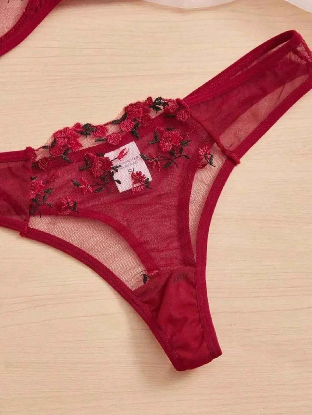Floral Embroidery Transparent Lingerie Set