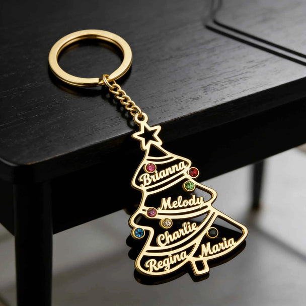 Custom Name Birthstone Tree of Life Keychain - Family Member