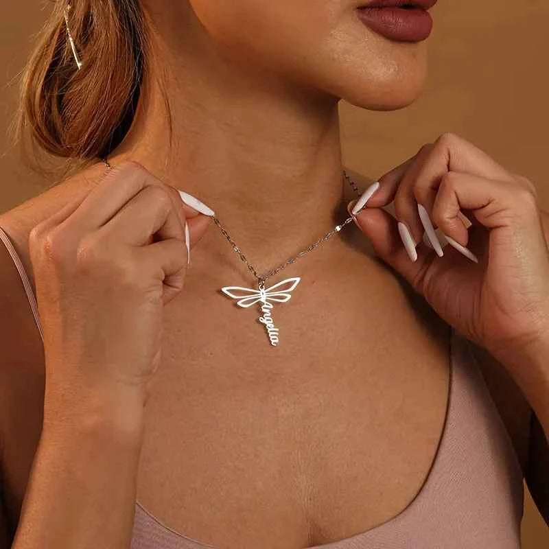 Dragonfly Name Clavicle Necklace - Bohemian Jewelry