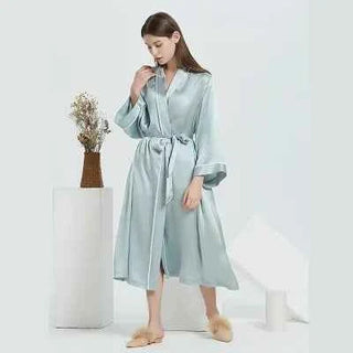 100% Pure Silk Long Satin Robe - Luxury Mid-Calf Sleepwear