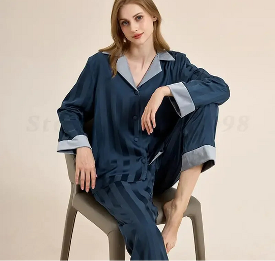 Striped Long Sleeve Pajama Set - SHOPPERS' CASTLE