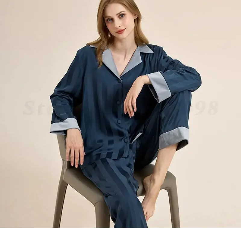 Striped Long Sleeve Pajama Set - SHOPPERS' CASTLE