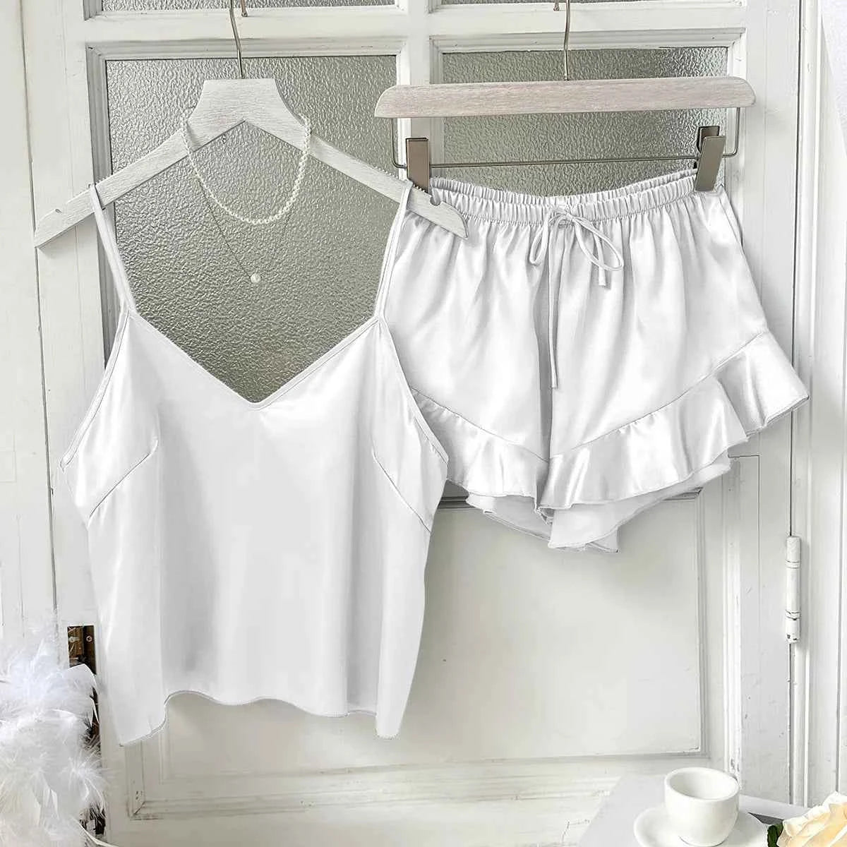 Satin Chemise Shorts Pajama Set - SHOPPERS' CASTLE