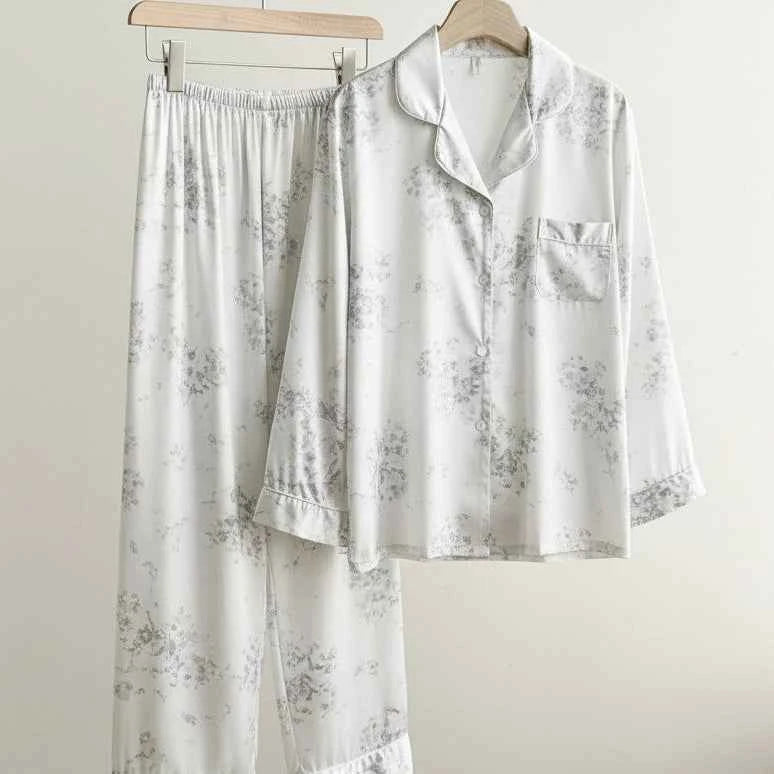 Floral Print Ice Silk Pajama Set - SHOPPERS' CASTLE