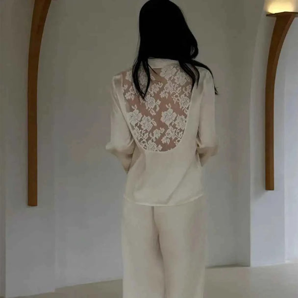Bridal Lace Satin Pajama Set - SHOPPERS' CASTLE