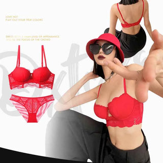 Lace Embroidery Temptation Push-Up Bra Set - CD Cup