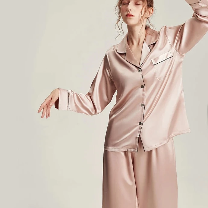 6A Grade 19mm Silk Pajama Set - V-Neck Long Sleeve Luxury Sleepwear