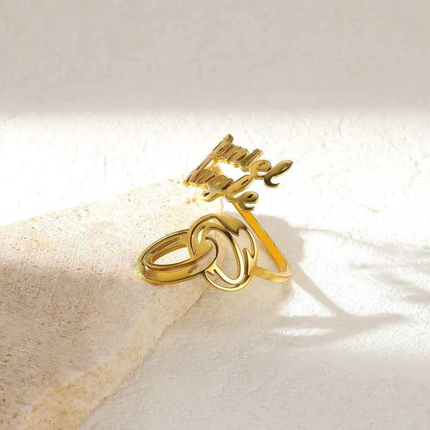 Custom Double Name Geometric Open Ring
