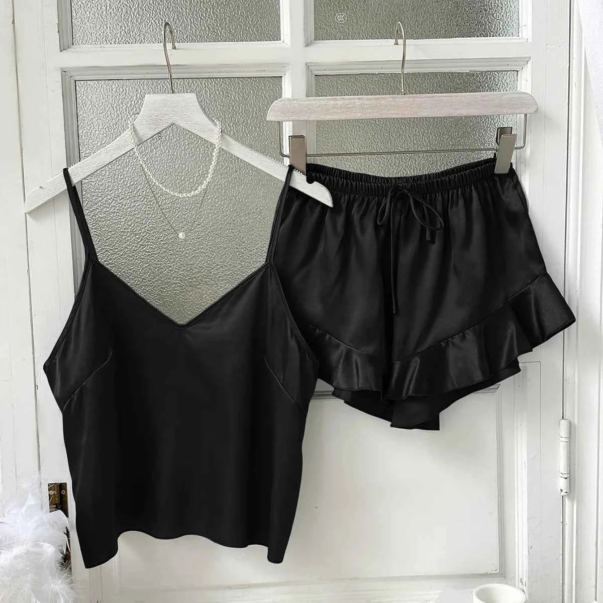 Satin Chemise Shorts Pajama Set - SHOPPERS' CASTLE