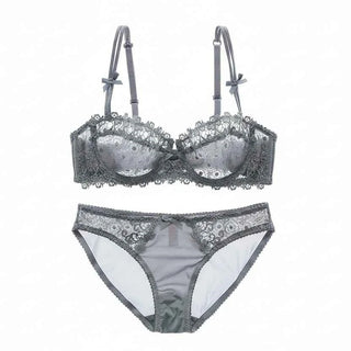 Hollow Half-Cup Transparent Bra Set - Plus Size