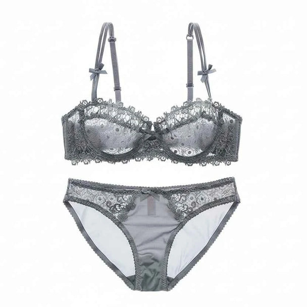 Hollow Half-Cup Transparent Bra Set - Plus Size