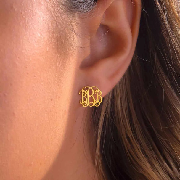 Personalized Monogram Name Stud Earrings - Stainless Steel