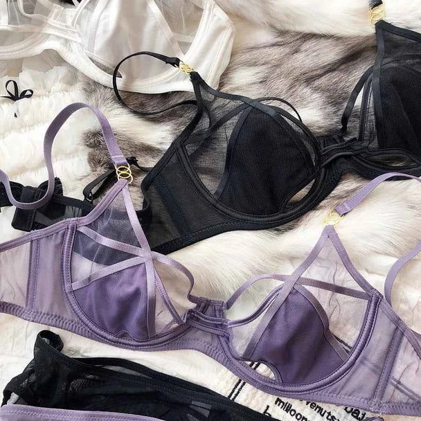 Hollow Ultra-Thin Breathable Push-Up Bra Set - Plus Size 95CD - SHOPPERS' CASTLE