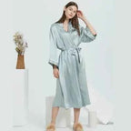 100% Pure Silk Long Satin Robe - Luxury Mid-Calf Sleepwear