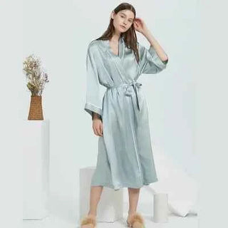 100% Pure Silk Long Satin Robe - Luxury Mid-Calf Sleepwear