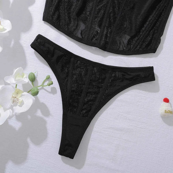 Mesh Ultra-Thin Sling Tops Bra & Thong Set with Shapewear