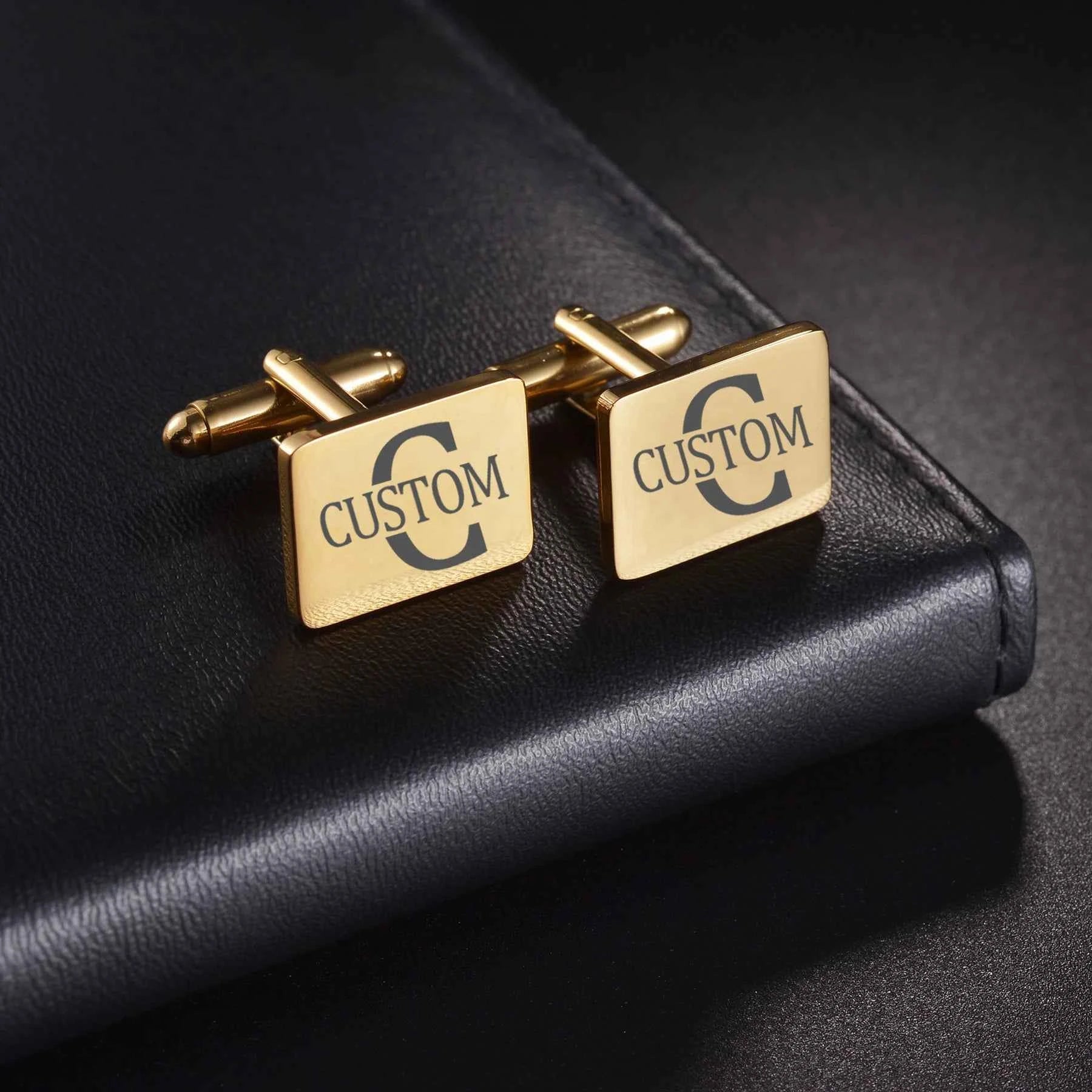 Personalized Name Cufflinks - Round Square Engrave Logo