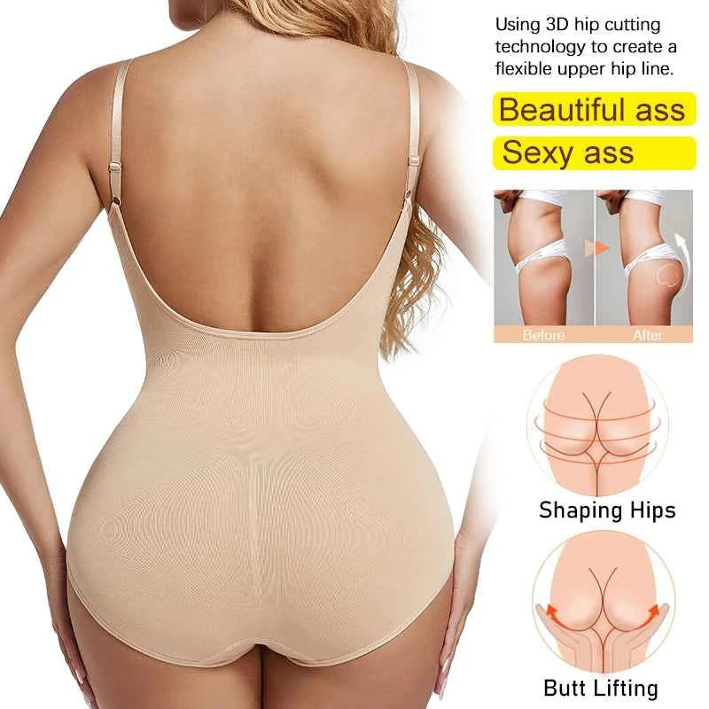 Low Back Bodysuit Shapewear - Open Crotch