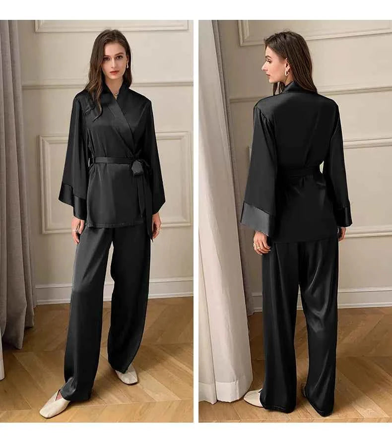 French Style Satin Pajama Set - 2 Piece - SHOPPERS' CASTLE