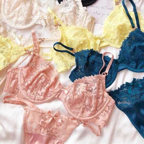 Luxury Rhinestone French Lace Bra & Thong Set