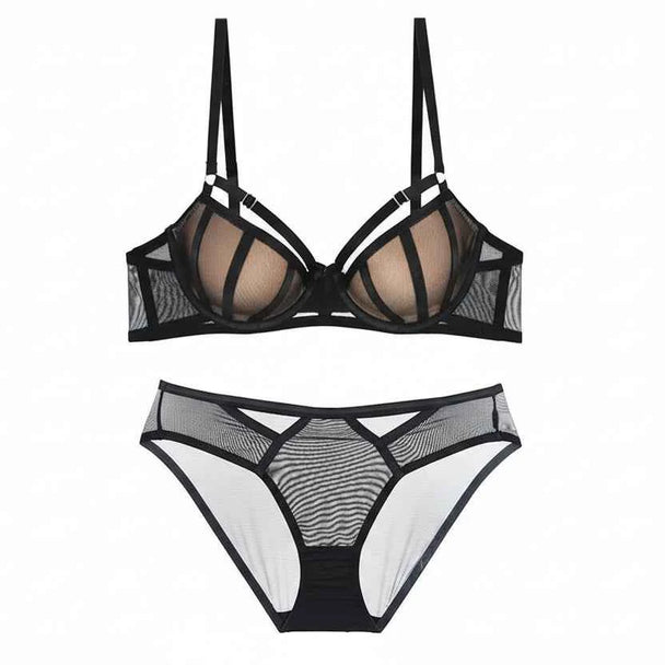 Bandage Thick Padded Push-Up Bra Set - Plus Size D Cup