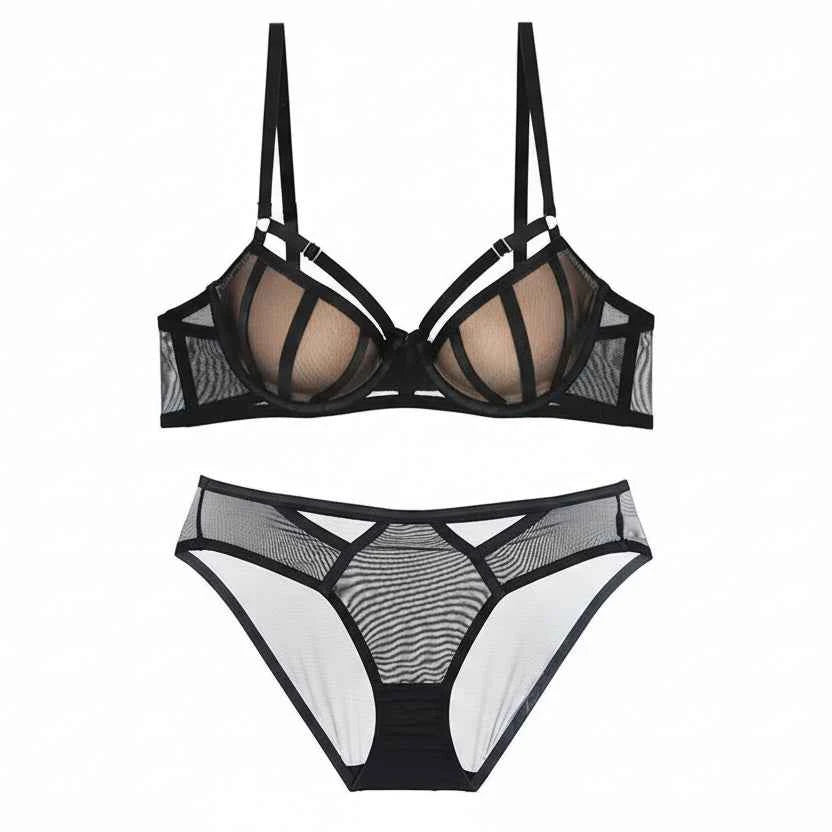 Bandage Thick Padded Push-Up Bra Set - Plus Size D Cup