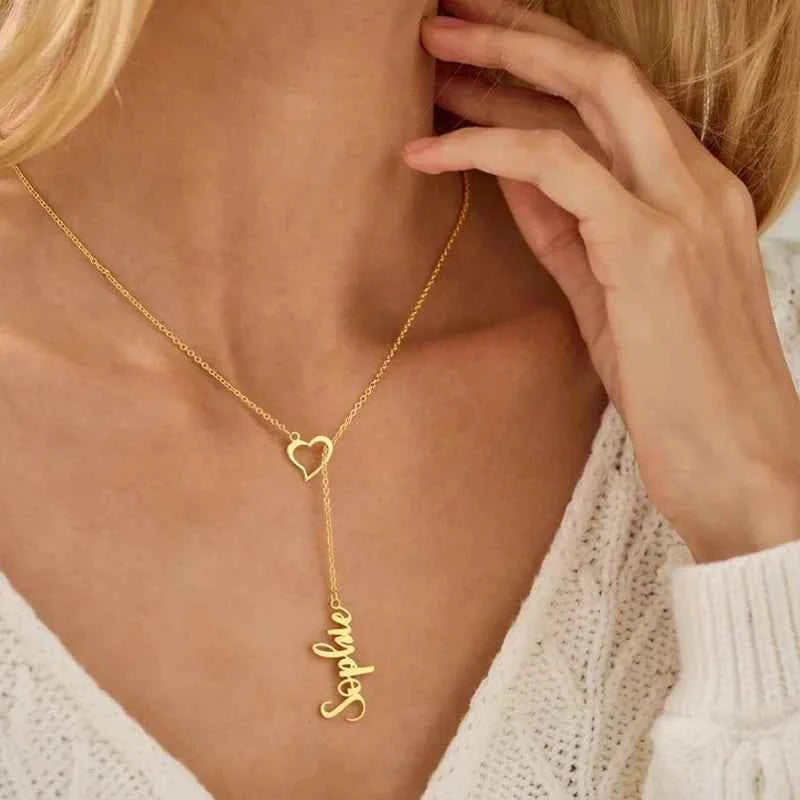 Customized Heart Name Extended Chain Necklace - Couple Gift