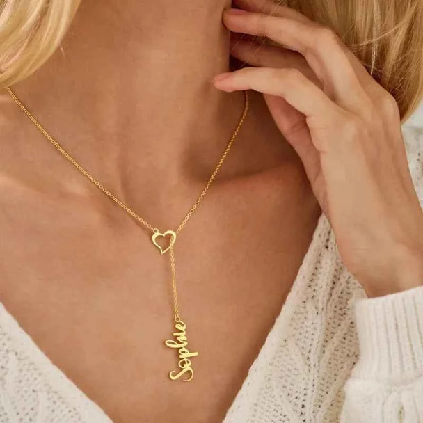 Customized Heart Name Extended Chain Necklace - Couple Gift