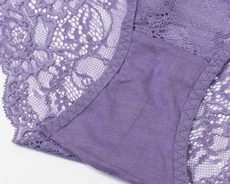 Embroidered Lace Brief Trio - Purple, Black & Beige