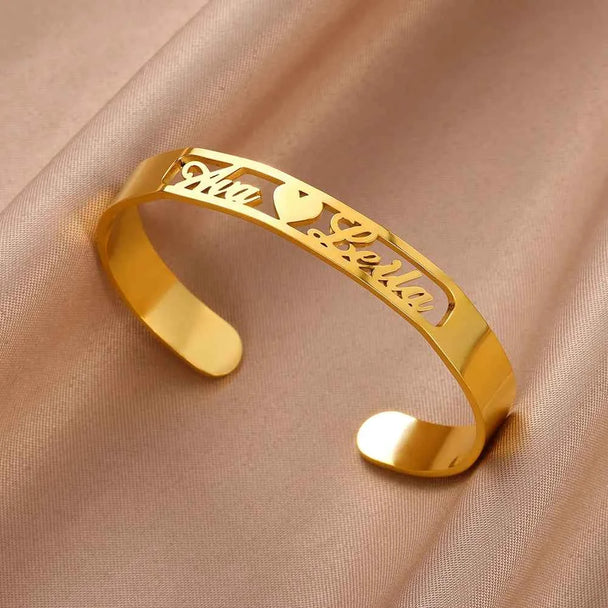 Customized Name Open Bangle - Hip Hop Style