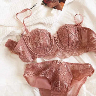French Lace Embroidery Bra Set with Detachable Straps