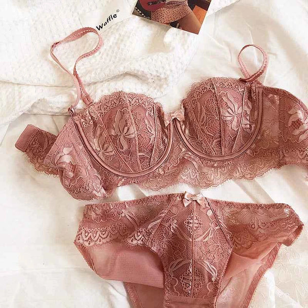 French Lace Embroidery Bra Set with Detachable Straps