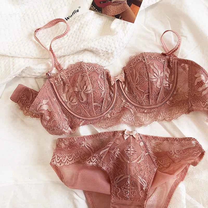 French Lace Embroidery Bra Set with Detachable Straps