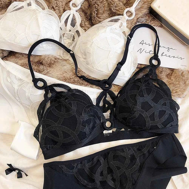 French Ultra-Thin Lace Bra Set with Thong