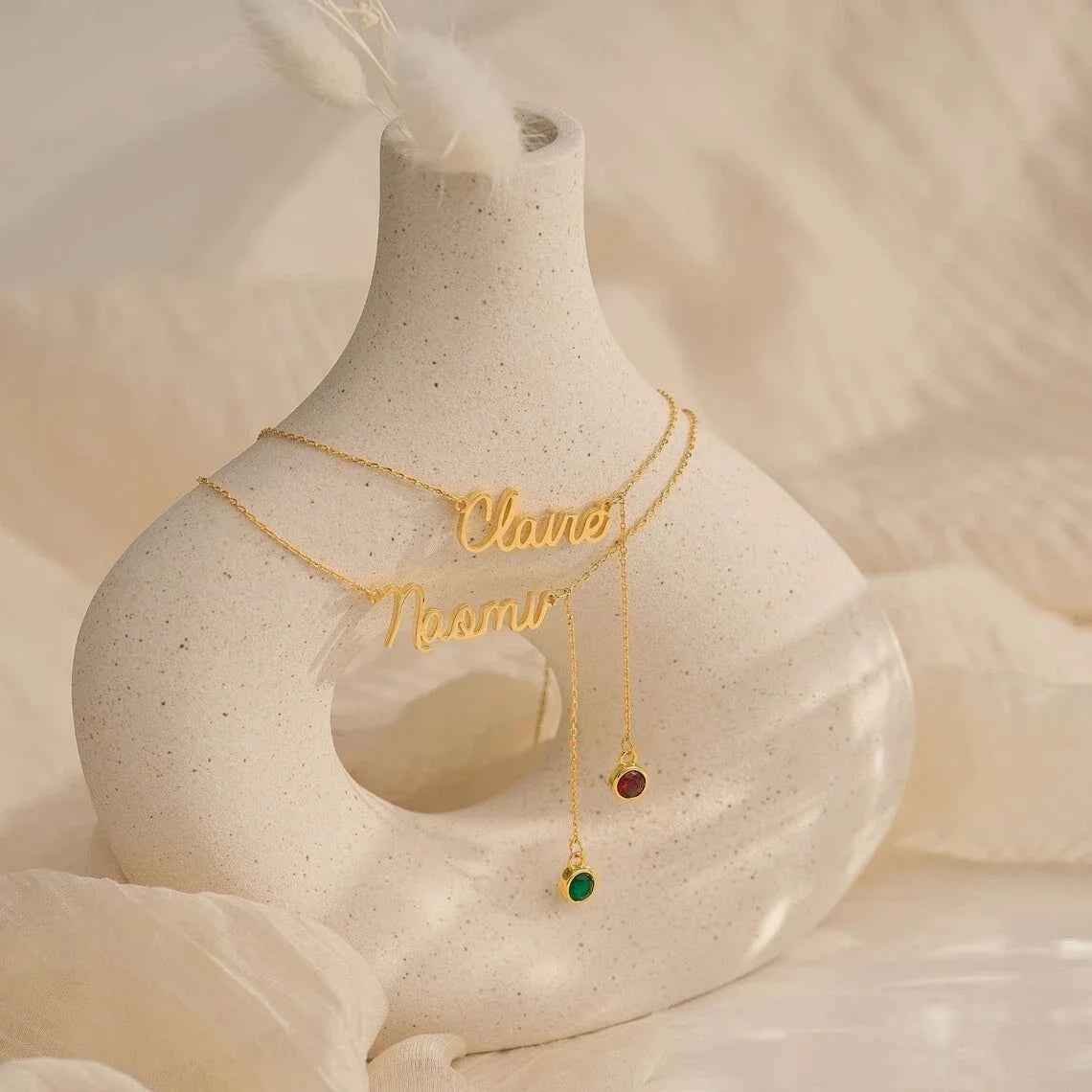 Custom Birthstone Name Extended Clavicle Chain - Nameplate