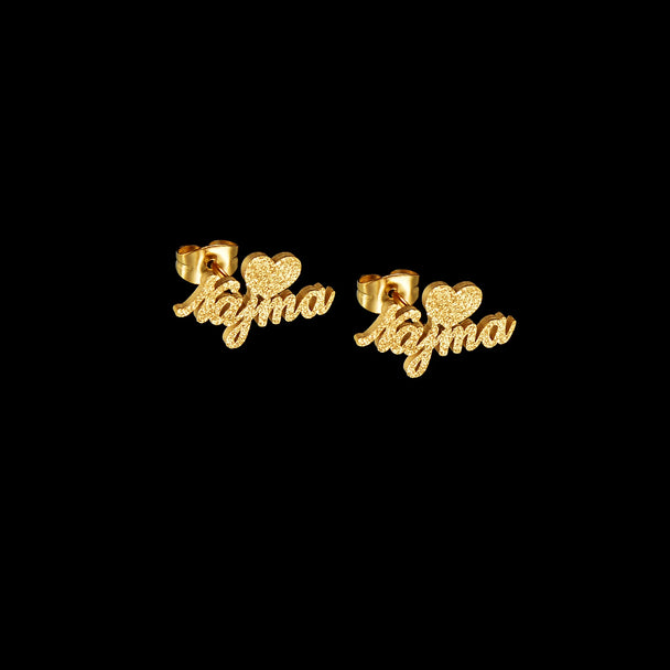 Custom Name Stud Earrings with Frosted Heart & Star - Stainless Steel - SHOPPERS' CASTLE
