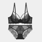 Sexy Burgundy Lace Transparent Bra Set - 3/4 Cup