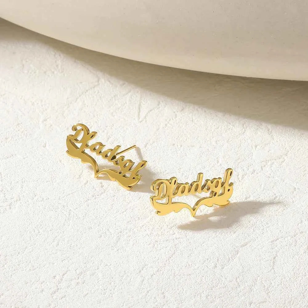 Custom Ribbon Name Earrings - Geometric Design
