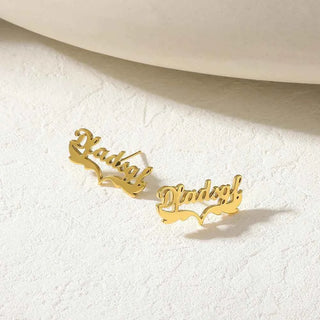 Custom Ribbon Name Earrings - Geometric Design