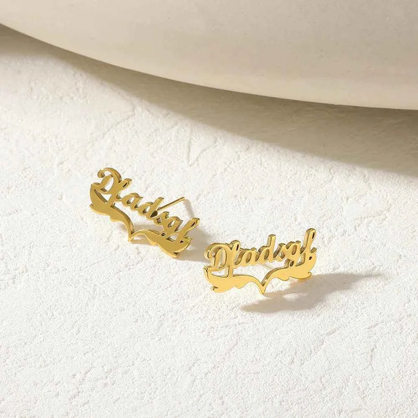 Custom Ribbon Name Earrings - Geometric Design