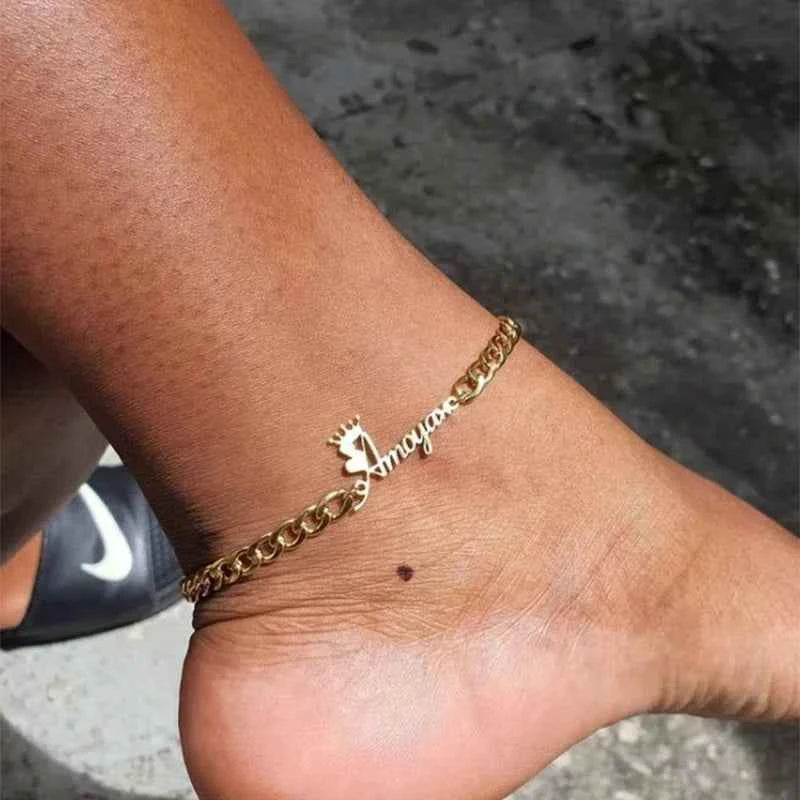 Custom Name Anklets - Stainless Steel Cuban Chain