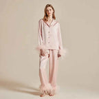 Feather Elegance Satin Sleepwear - 2-Piece Luxury Set - SHOPPERS' CASTLE