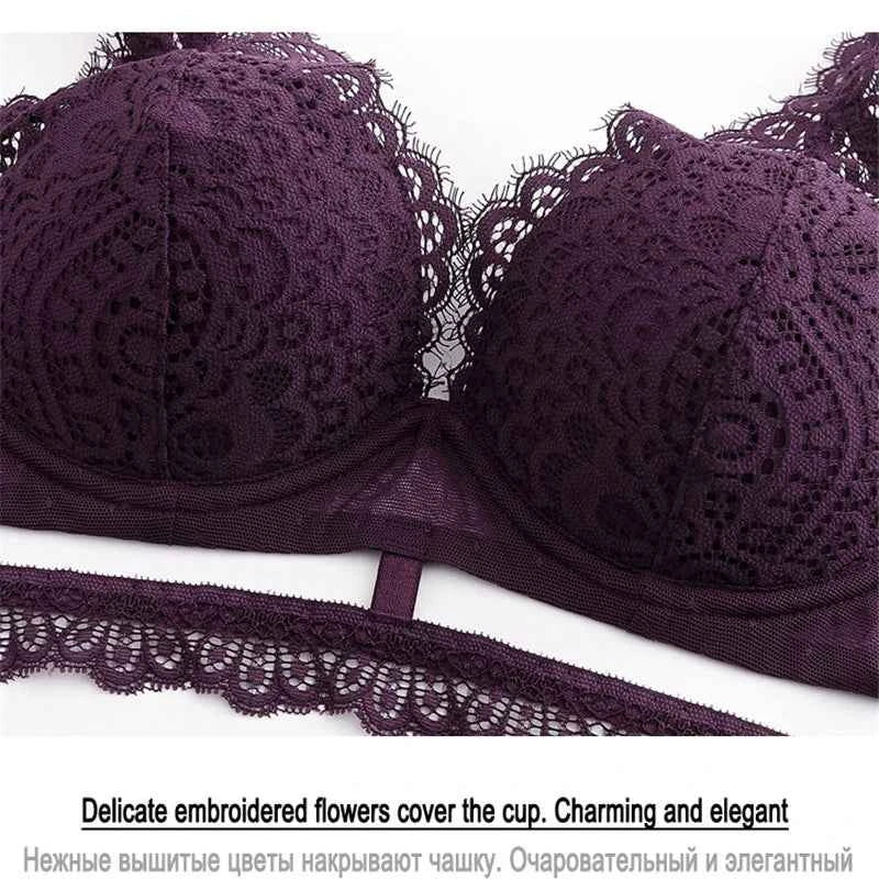 Deep V Cotton Embroidery Bra Set
