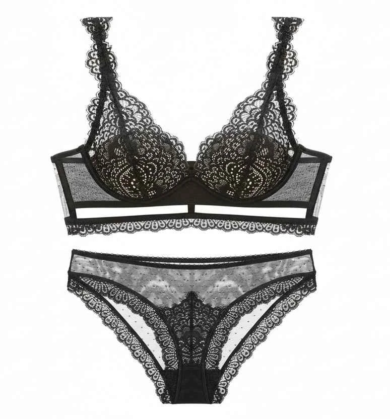 Deep V Cotton Embroidery Bra Set