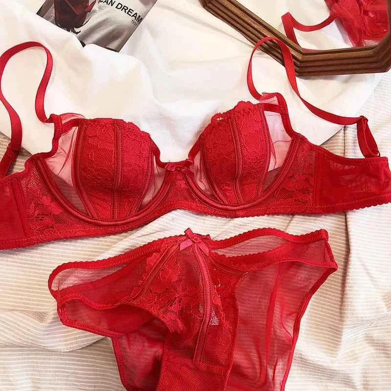 Ultra-Thin Half-Cup Push-Up Bra Set - Plus Size