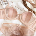 Ultra-Thin Half-Cup Push-Up Bra Set - Plus Size