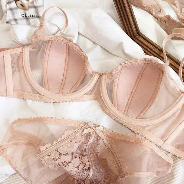 Ultra-Thin Half-Cup Push-Up Bra Set - Plus Size
