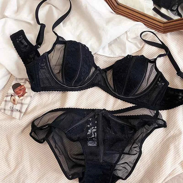 Ultra-Thin Half-Cup Push-Up Bra Set - Plus Size