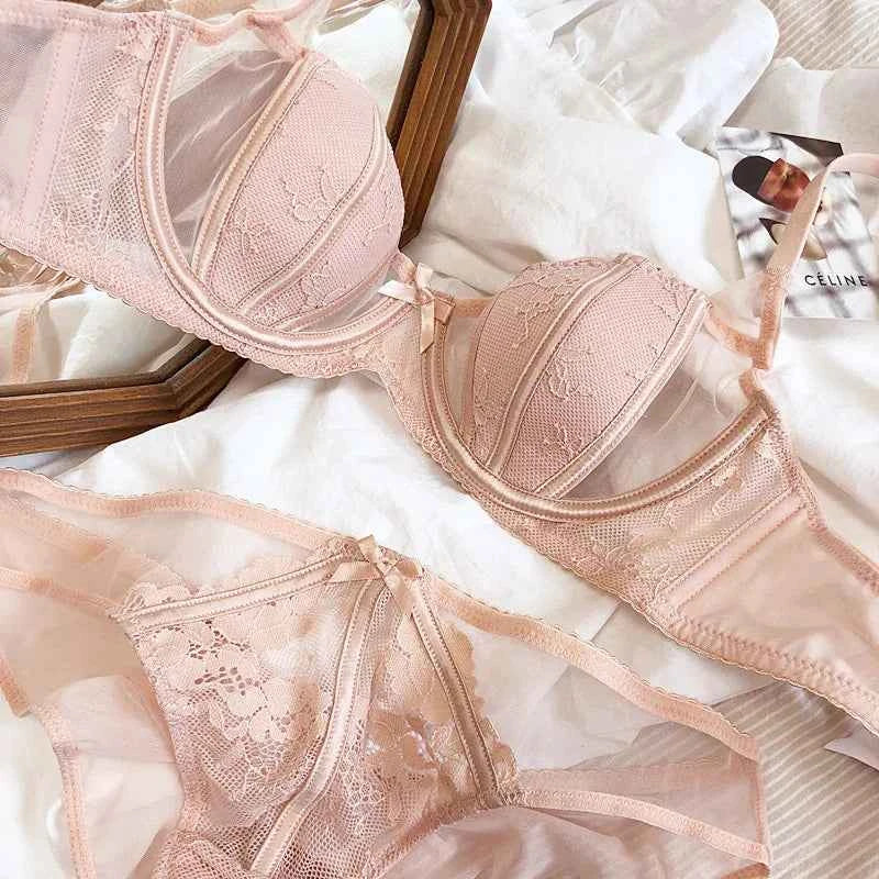 Ultra-Thin Half-Cup Push-Up Bra Set - Plus Size